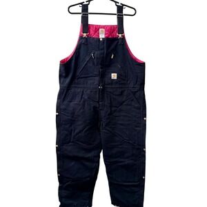 Carhartt R38 BLK Duck Quilt Lined 46x28 Double Knee Loose Fit Bib Overalls Black
